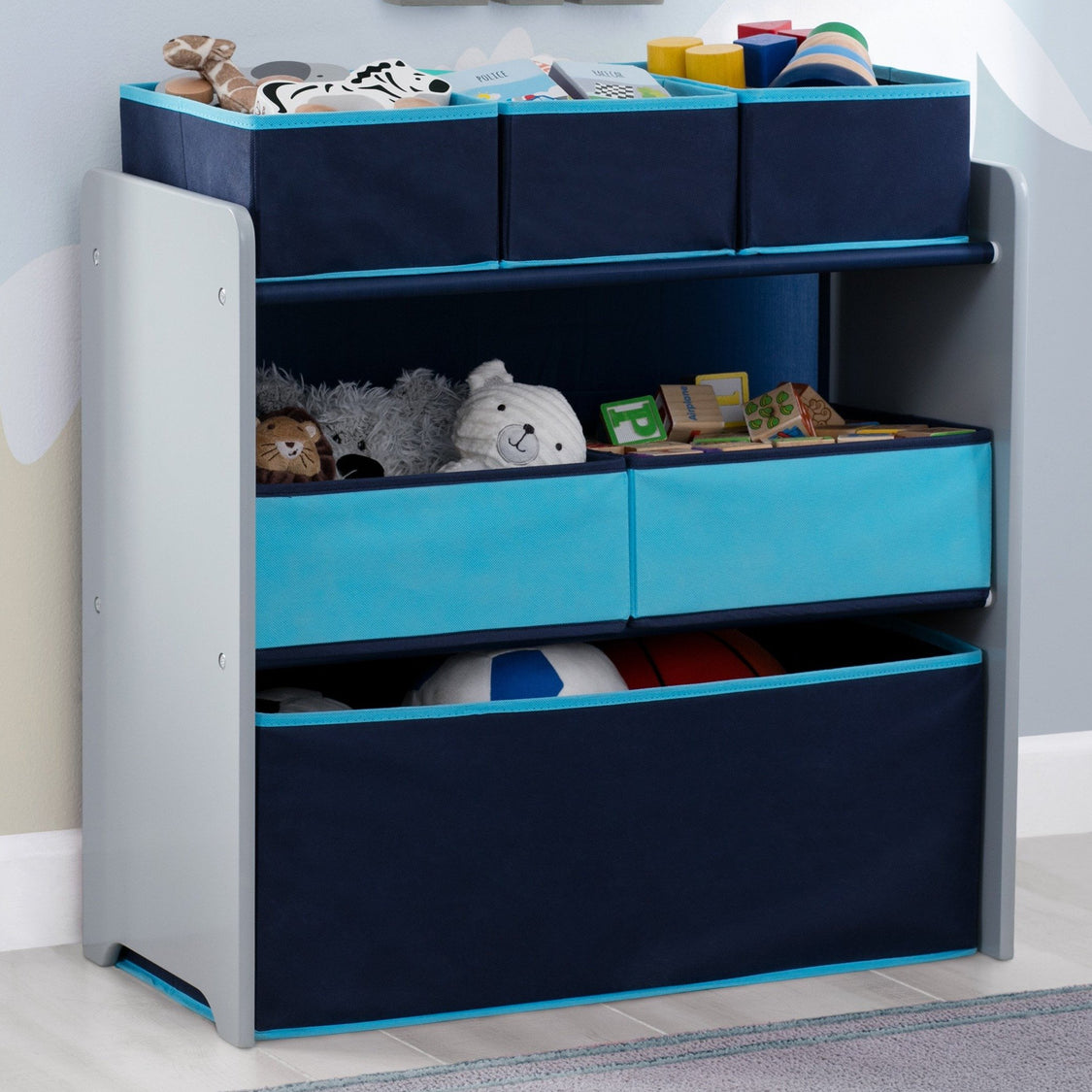 Delta Children Grey with Blue (026) Design and Store 6 Bin Toy Organizer