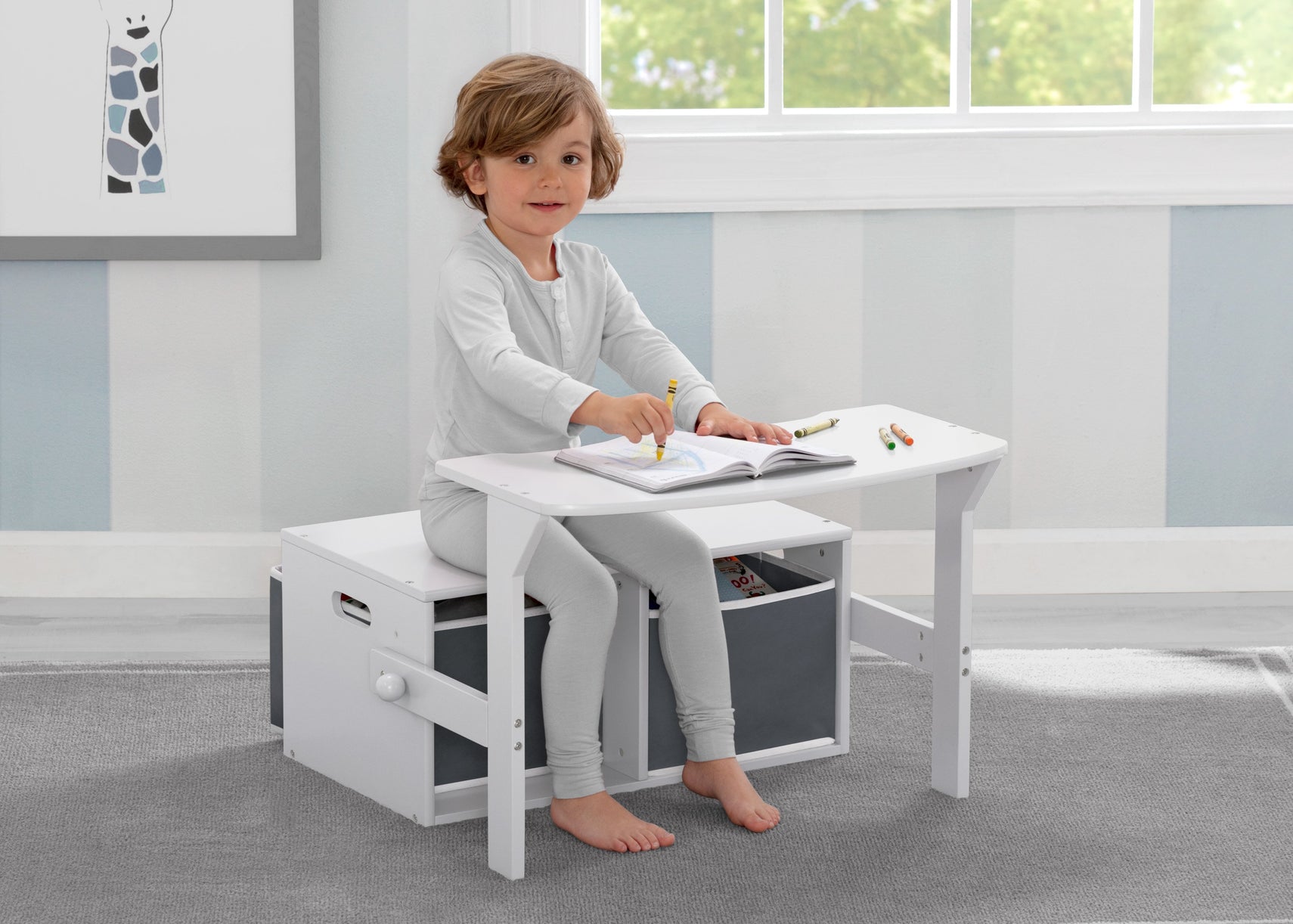 Delta Children Bianca White (130) MySize Activity Bench, Model View 1