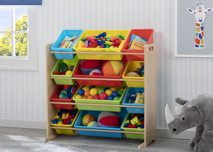 Natural and Primary Colors (1189) 6-Kids Toy Storage Organizer with 12 Plastic Bins