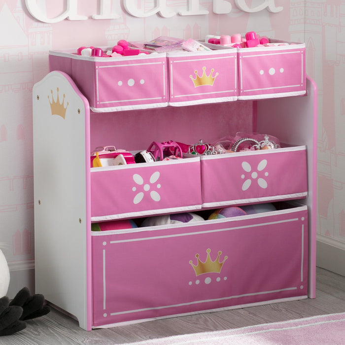 Pink and White (1187) 1-Princess Crown Multi-Bin Toy Organizer