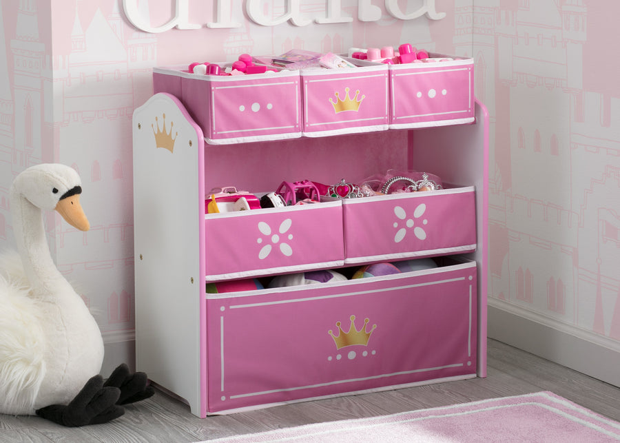Pink and White (1187) 1-Princess Crown Multi-Bin Toy Organizer