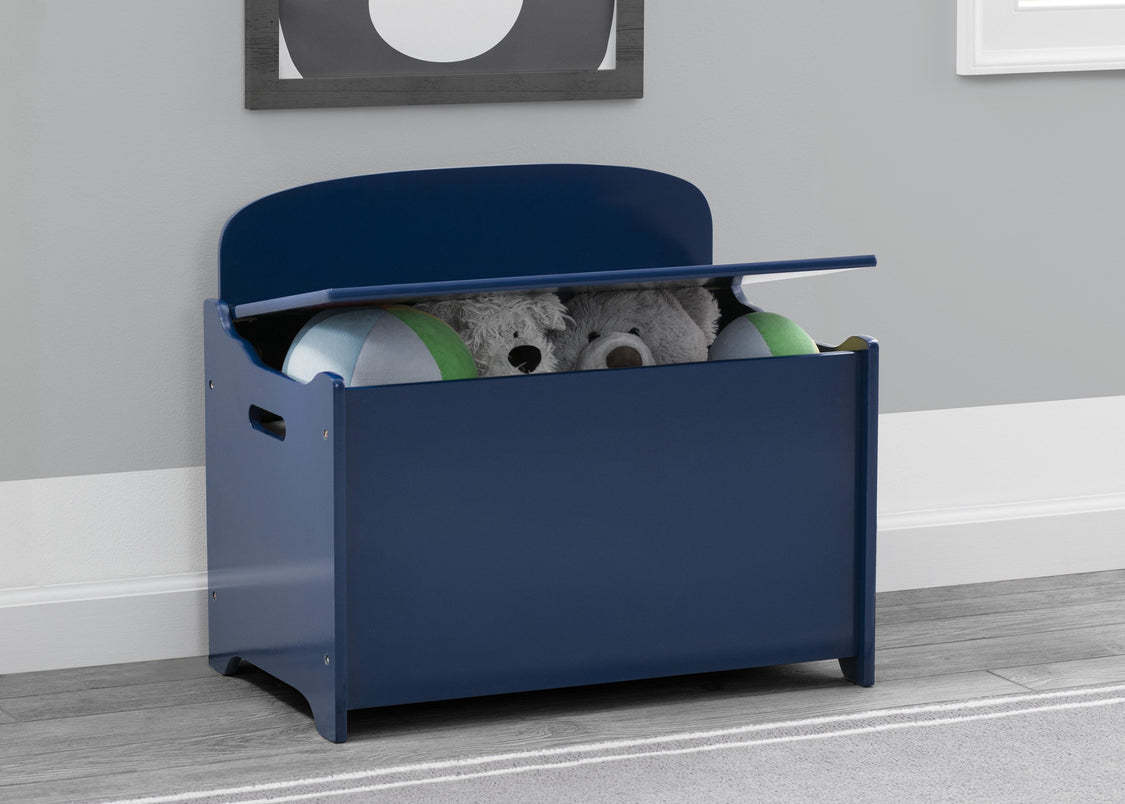 Delta Children Deep Blue (295C) MySize Deluxe Toy Box, Hangtag View