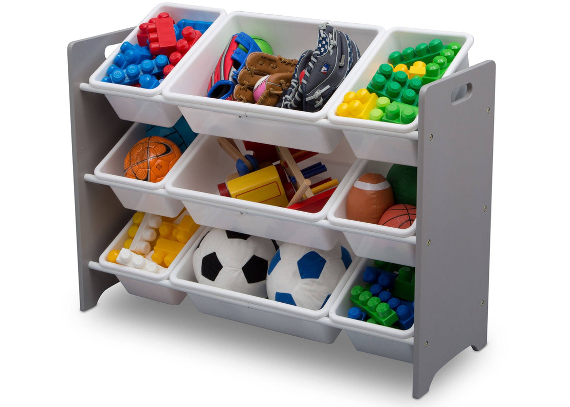 Delta Children Grey (026) MySize 9 Bin Plastic Toy Organizer, Left Angle, a2a