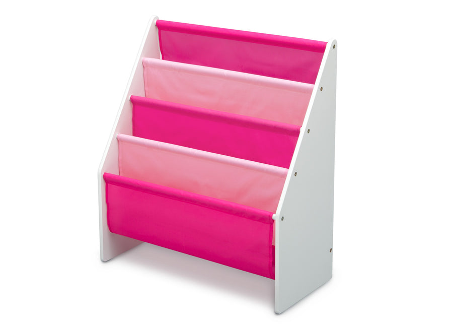 Delta Children White/Pink (130) Sling Book Rack Bookshelf for Kids, Left Silo View Bianca White (130) 5-Sling Book Rack Bookshelf for Kids