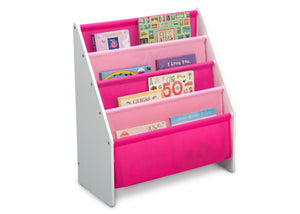Delta Children White/Pink (130) Sling Book Rack Bookshelf for Kids, Right Silo View with Props Bianca White (130) 5