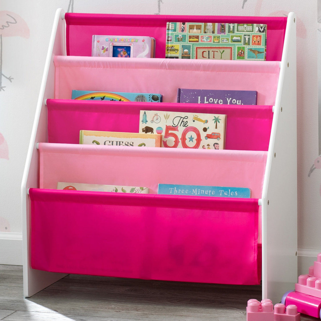 Delta Children White/Pink (130) Sling Book Rack Bookshelf for Kids