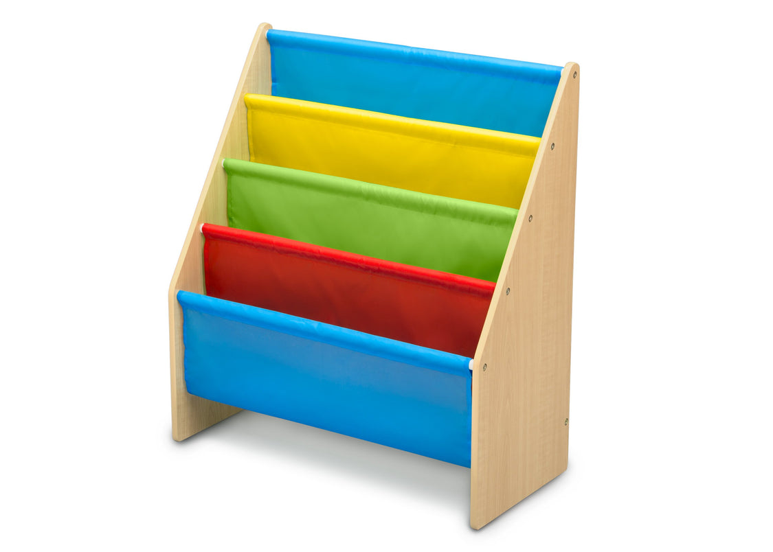Delta Children Natural/Primary (1189) Sling Book Rack Bookshelf for Kids, Left Silo View Natural and Primary Colors (1189)