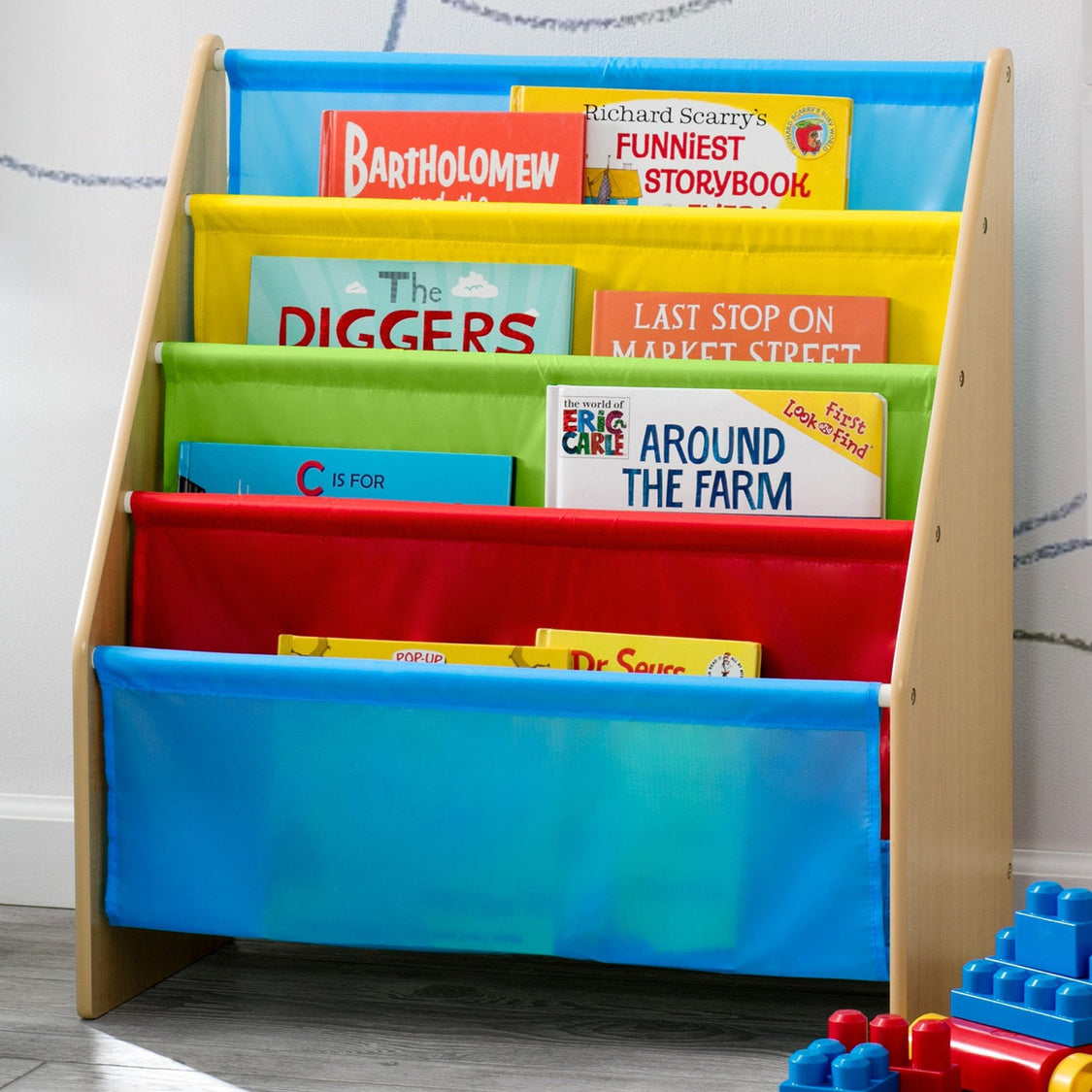 Delta Children Natural/Primary (1189) Sling Book Rack Bookshelf for Kids