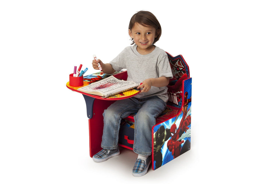 Delta Children Spider-Man Chair Desk, Left View with Model a4a Style-1 (1163) Spider-Man (1163) 4-Spider-Man Chair Desk with Storage Bin