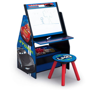 Delta Children Cars Activity Center - Easel Desk with Stool & Toy Organizer Right View Easel Desk a1a 1