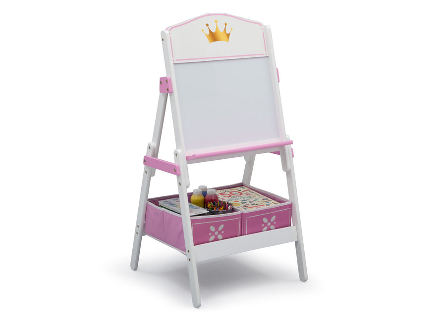 Pink and White (1187) 1-Princess Crown Wooden Activity Easel with Storage