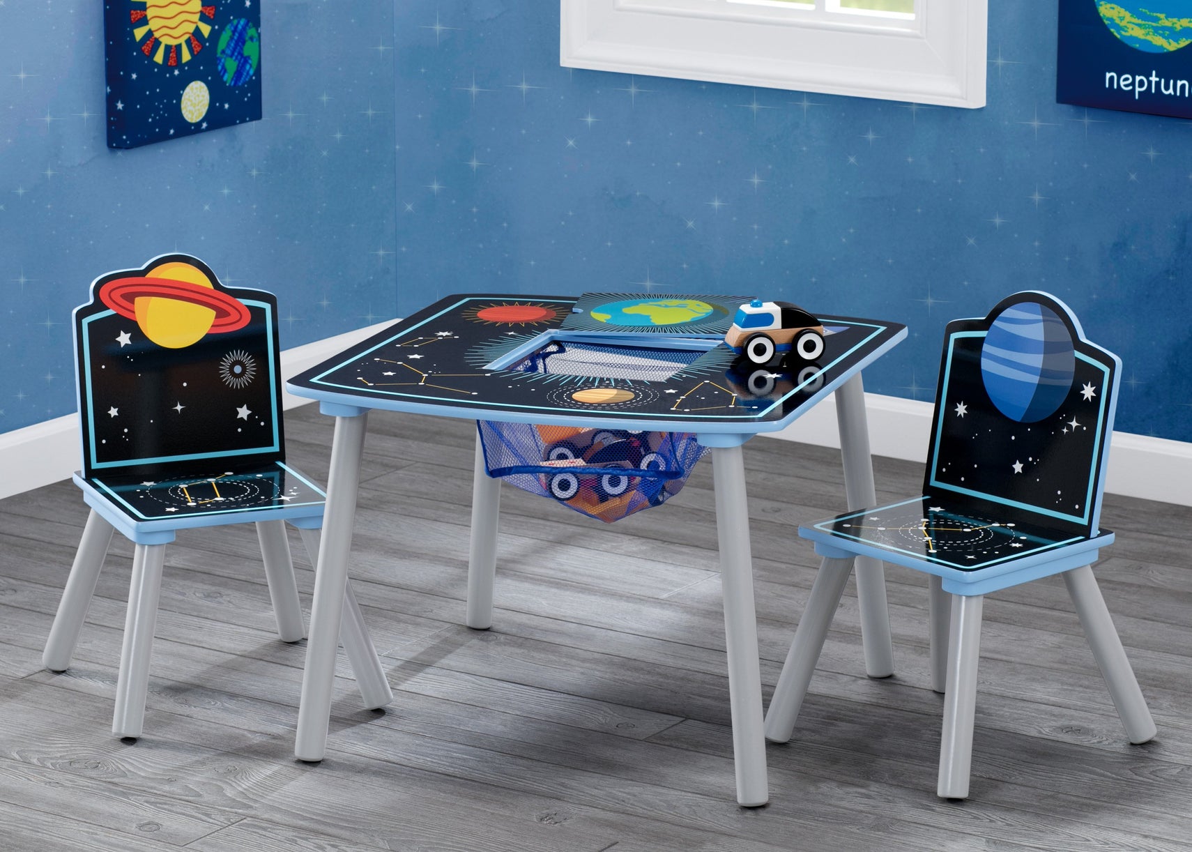 Delta Children Space Adventures (1223) Kids Wood Table and Chair Set with Storage, Hangtag View