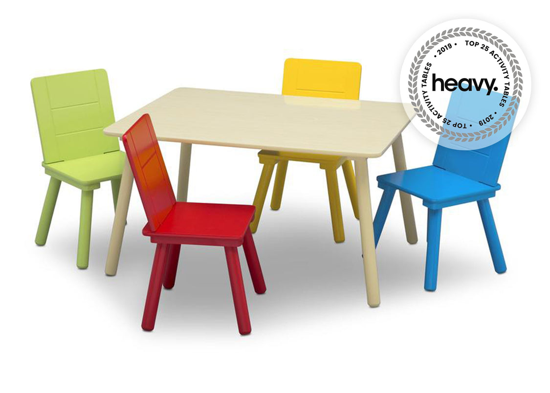 Delta Children Kids Table and Chair Set, Silo with Chairs Out View Natural and Primary Colors 1189