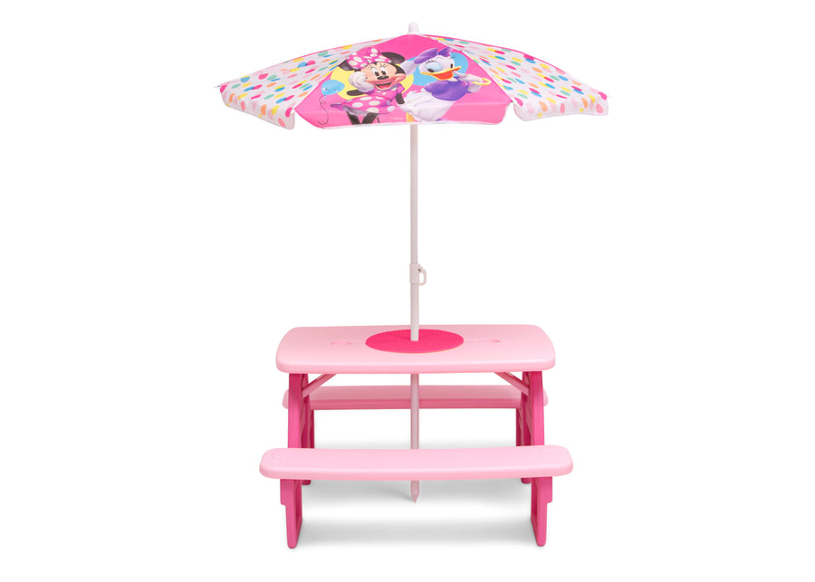 Minnie Mouse (1063) 3-Minnie Mouse 4 Seat Activity Picnic Table with Umbrella and LEGO Compatible Tabletop