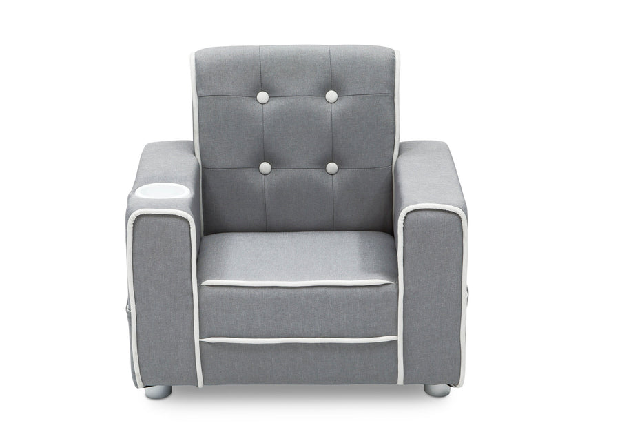 Light Grey and White (1176) 4-Chelsea Kids Upholstered Chair with Cup Holder