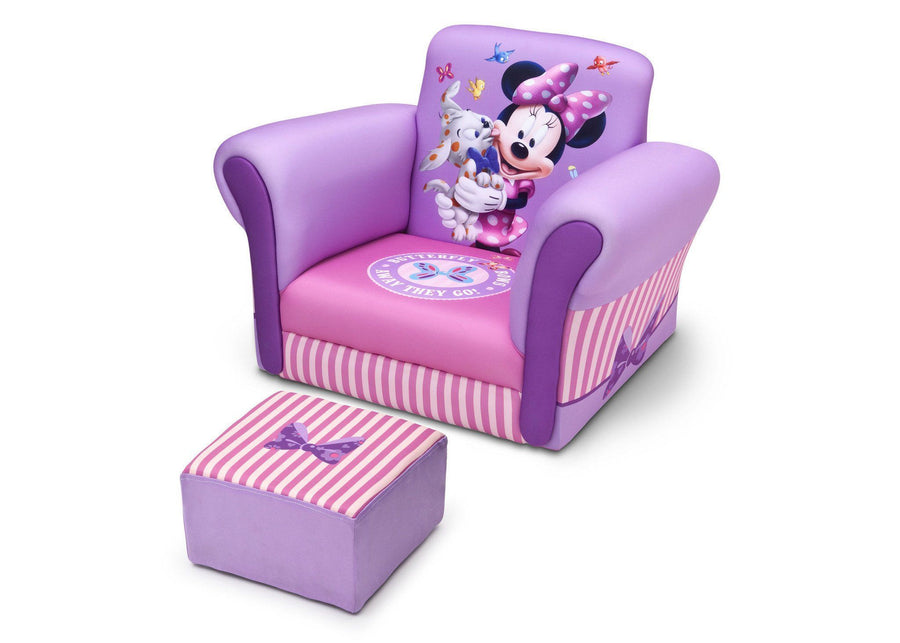Delta Children Minnie Mouse Upholstered Chair with Ottoman, Left View a2a 1-Minnie Mouse Upholstered Chair with Ottoman