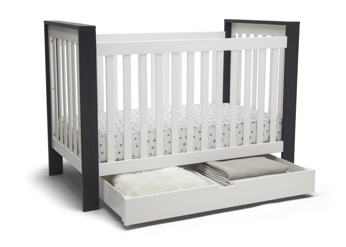 Miles 4-in-1 Convertible Crib + Under Crib Roll-Out Storage Bianca with Midnight (181)