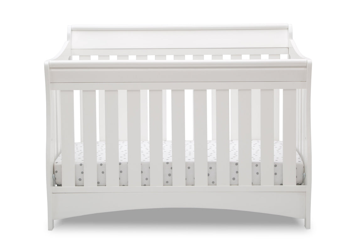 Delta Children Bianca White (130) Bentley S Series Deluxe 6-in-1 Convertible Crib, Front Crib Silo View