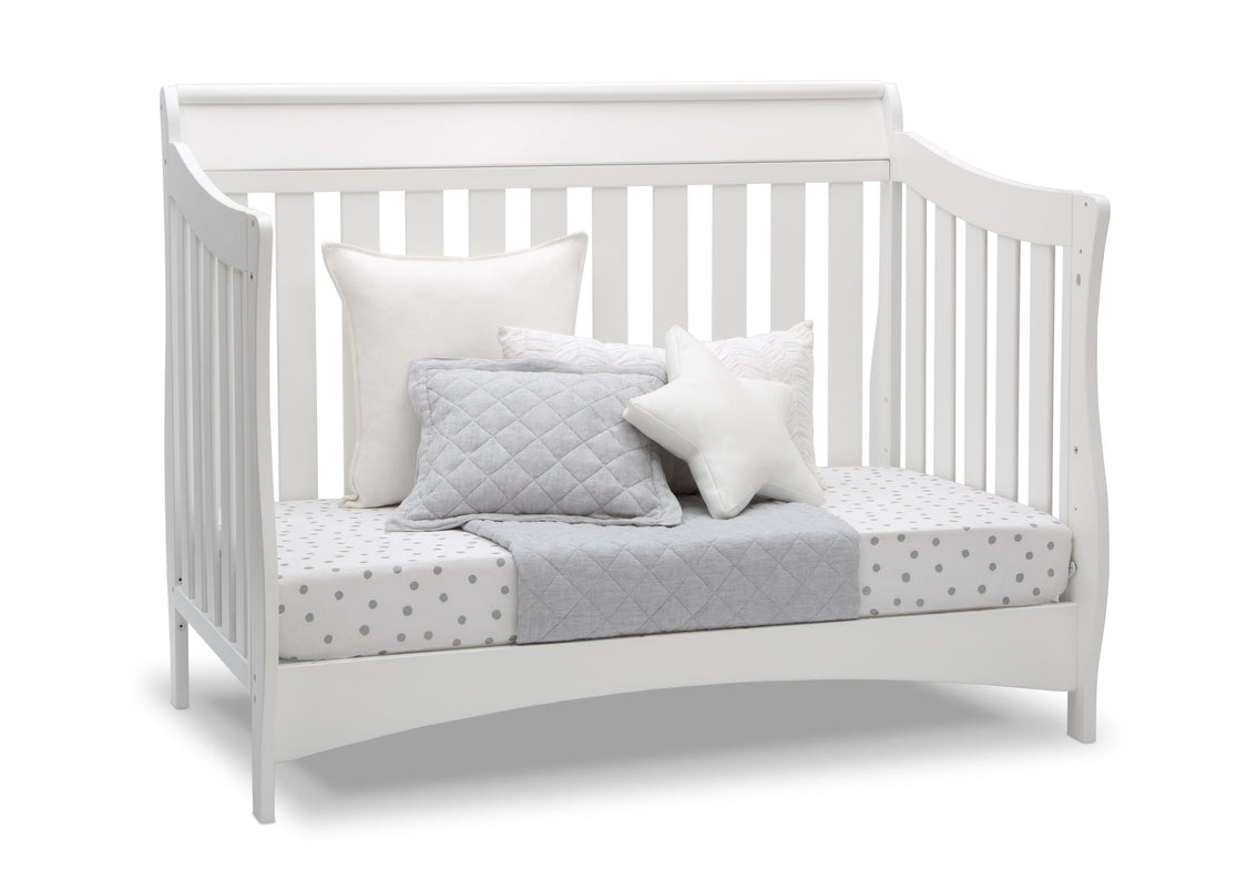 Delta Children Bianca White (130) Bentley S Series Deluxe 6-in-1 Convertible Crib, Right Day Bed Silo View