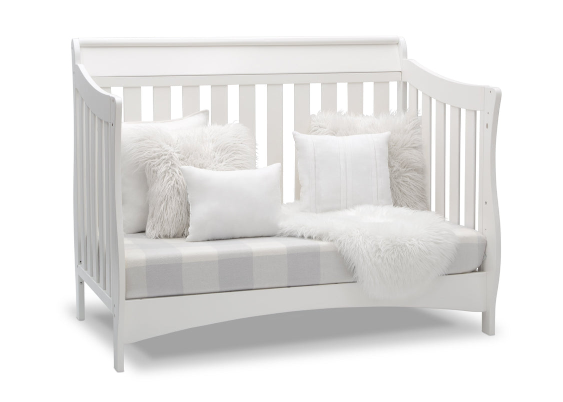 Delta Children Bianca White (130) Bentley S Series Deluxe 6-in-1 Convertible Crib, Right Sofa Bed Silo View