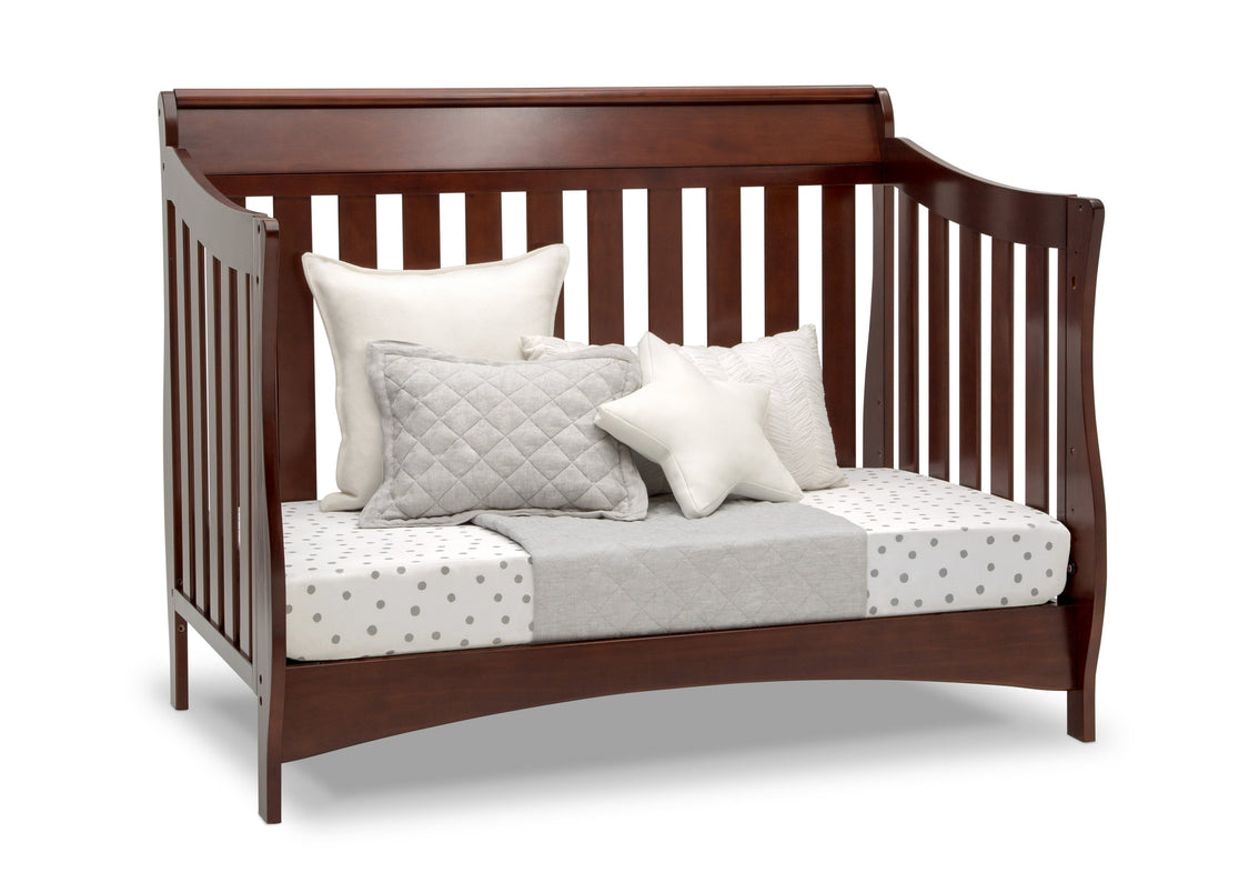 Delta Children Black Cherry Espresso (607) Bentley S Series Deluxe 6-in-1 Convertible Crib, Right Day Bed Silo View