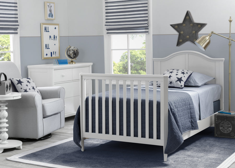 Delta Children Bianca White (130) Mini Convertible Baby Crib with Mattress and 2 Sheets Twin Bed Room View 2-Parker Mini Convertible Baby Crib with Mattress and 2 Sheets