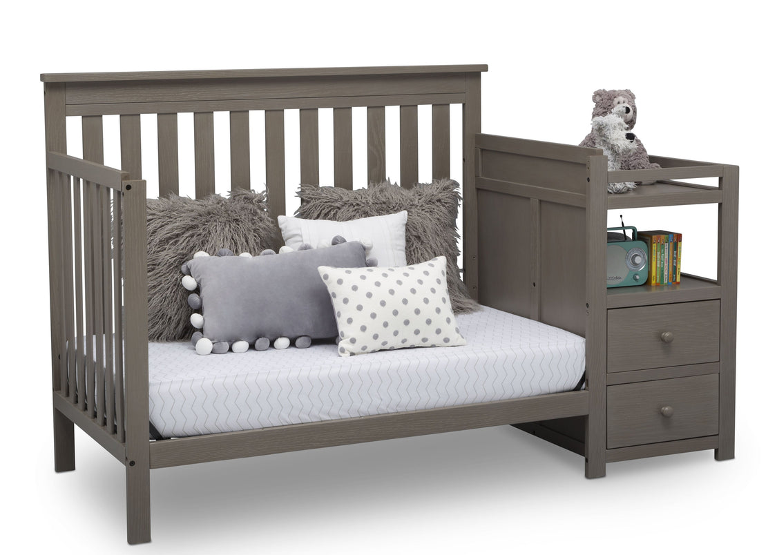 Delta Children Textured Pebble Grey (1341) Mason Convertible Baby Crib N Changer Daybed Angled View a6a