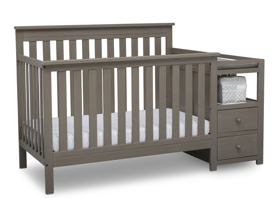 Delta Children Textured Pebble Grey (1341) Mason Convertible Baby Crib N Changer Crib Angled View a4a