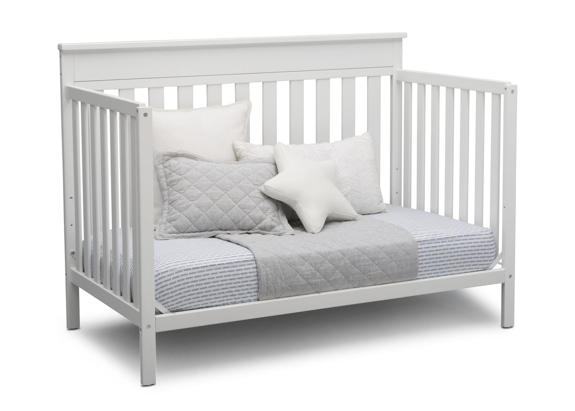 Delta Children Bianca White (130) Kingswood 4-in-1 Convertible Baby Crib Day Bed Silo View
