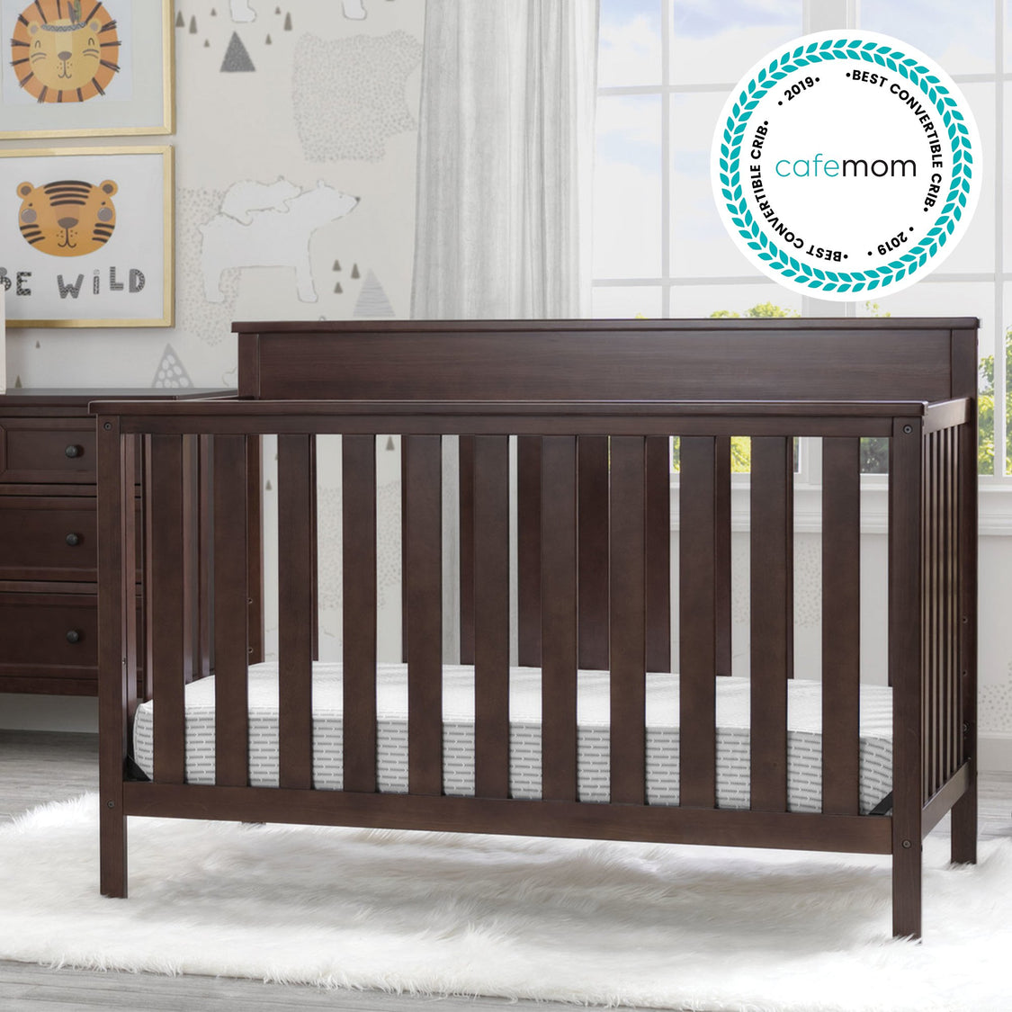 Kingswood 4 in 1 Convertible Baby Crib Walnut Espresso 1324