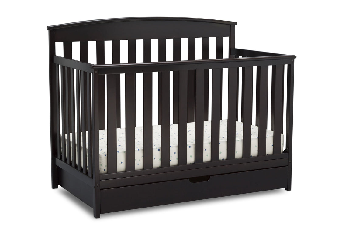 Delta Children Duke 4-in-1 Convertible Baby Crib with Under Drawer, Dark Chocolate (207) Right Crib View a4a