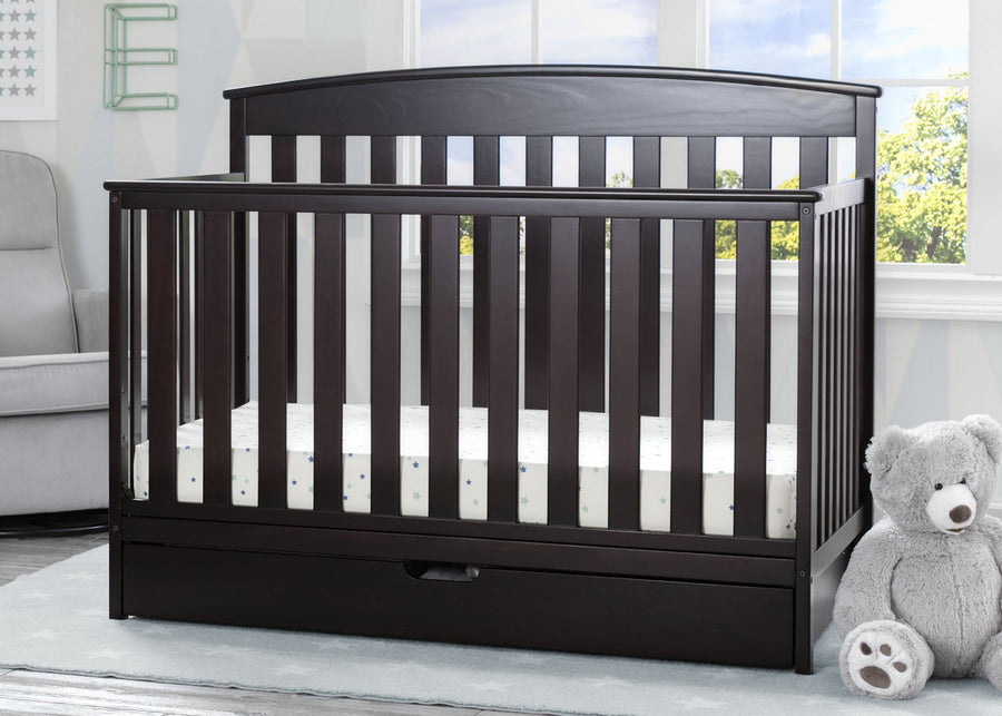 Delta Children Duke 4-in-1 Convertible Baby Crib with Under Drawer, Dark Chocolate 207 Crib Roomshot View a1a 8-Duke 4-in-1 Convertible Baby Crib with Under Drawer