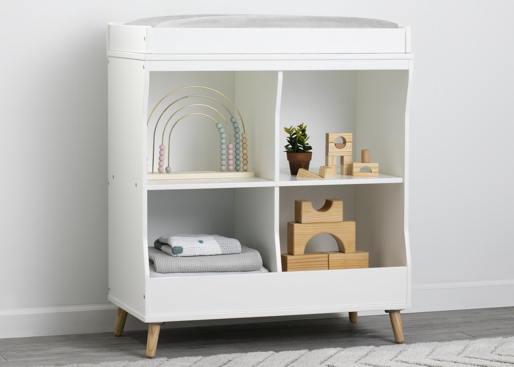 Delta Children Bianca White with Natural (123) Essex Changing Table/Bookcase