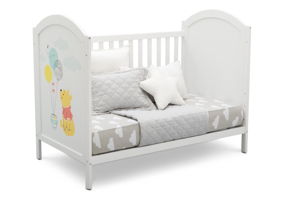 Delta Children Bianca White with Pooh (1301) 4-in-1 Convertible Crib, Day Bed Silo View 1 6-Winnie The Pooh 4-in-1 Convertible Crib