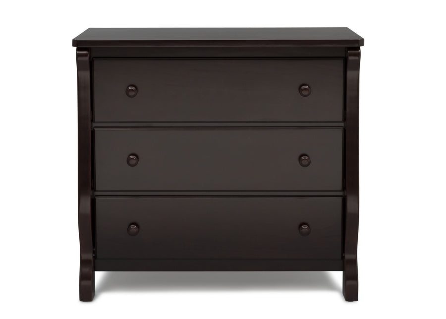 Delta Children Dark Chocolate (207) Universal 3 Drawer Dresser Front Silo View 16-Universal 3 Drawer Dresser