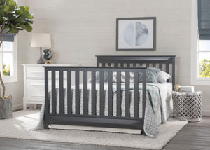 Delta Children Charcoal Grey (029) Cameron 4-in-1 Convertible Baby Crib Full Bed Roomshot a2a 3