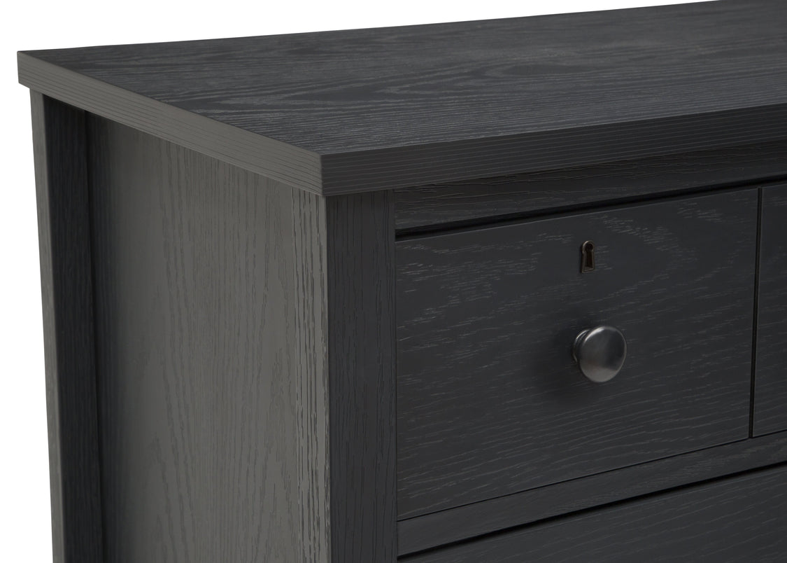 Delta Children Textured Midnight Grey (1347) Farmhouse 3 Drawer Dresser with Changing Top, Hangtag View