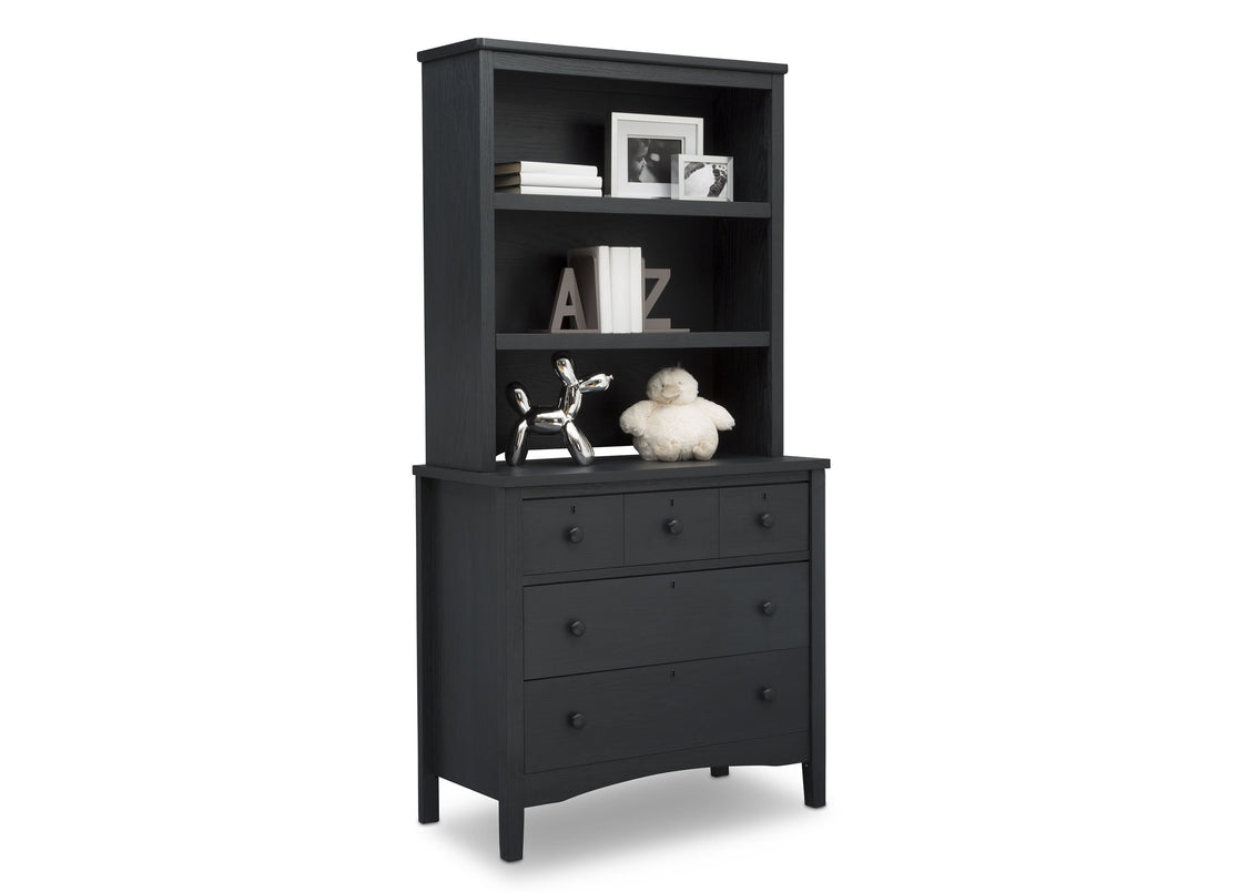 Delta Children Textured Midnight Grey (1347) Farmhouse 3 Drawer Dresser with Changing Top, Right Silo View with Hutch