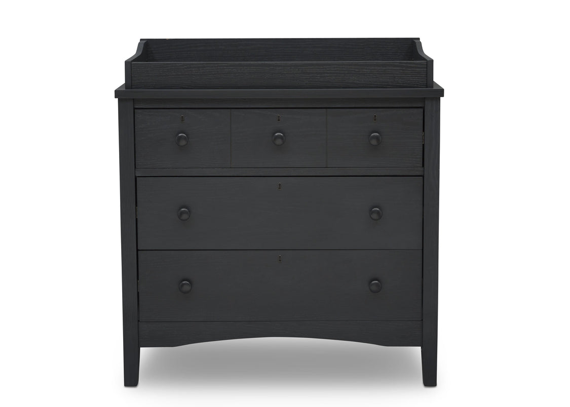 Delta Children Textured Midnight Grey (1347) Farmhouse 3 Drawer Dresser with Changing Top, Front Silo View