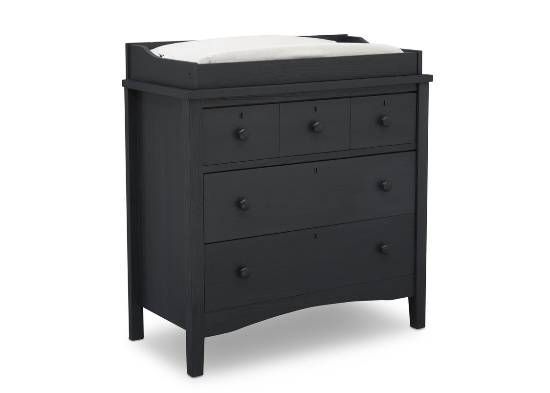 Delta Children Textured Midnight Grey (1347) Farmhouse 3 Drawer Dresser with Changing Top, Right Silo View