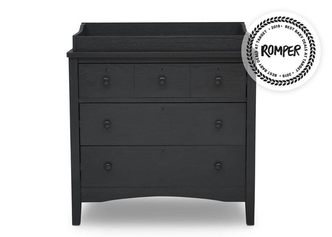 Delta Children Textured Midnight Grey (1347) Farmhouse 3 Drawer Dresser with Changing Top