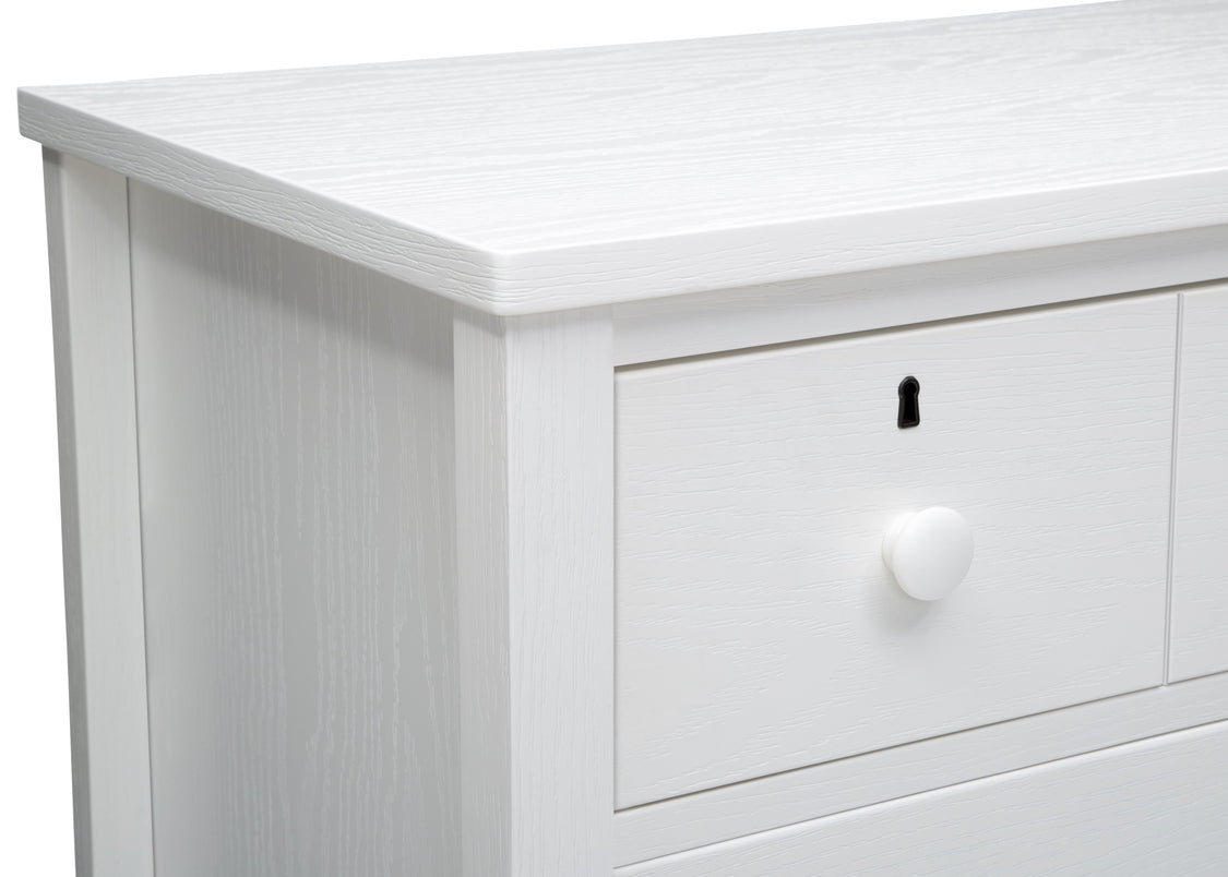 Delta Children Textured White (1349) Farmhouse 3 Drawer Dresser with Changing Top, Hangtag View