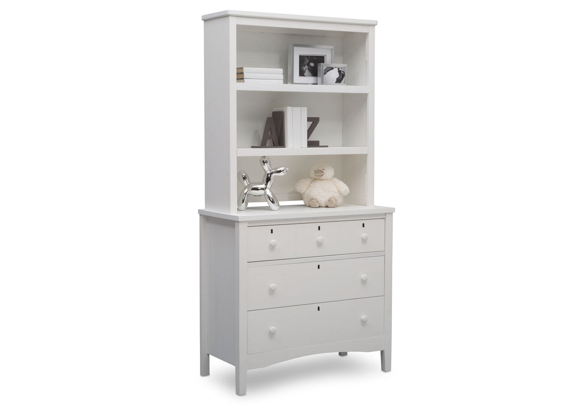 Delta Children Textured White (1349) Farmhouse 3 Drawer Dresser with Changing Top, Right Silo View with Hutch