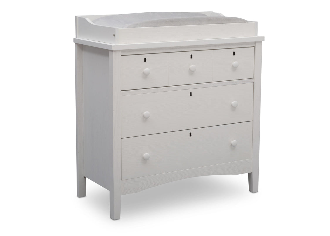 Delta Children Textured White (1349) Farmhouse 3 Drawer Dresser with Changing Top, Right Silo View