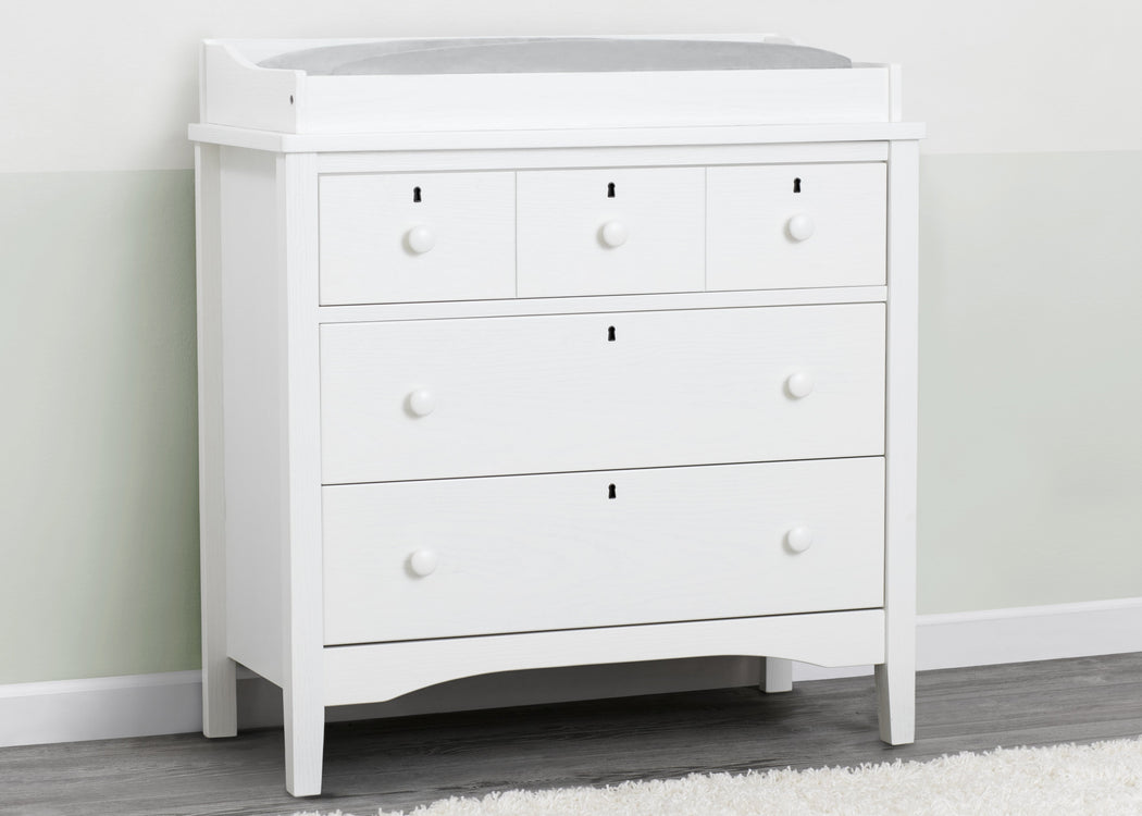 Delta Children Textured White (1349) Farmhouse 3 Drawer Dresser with Changing Top