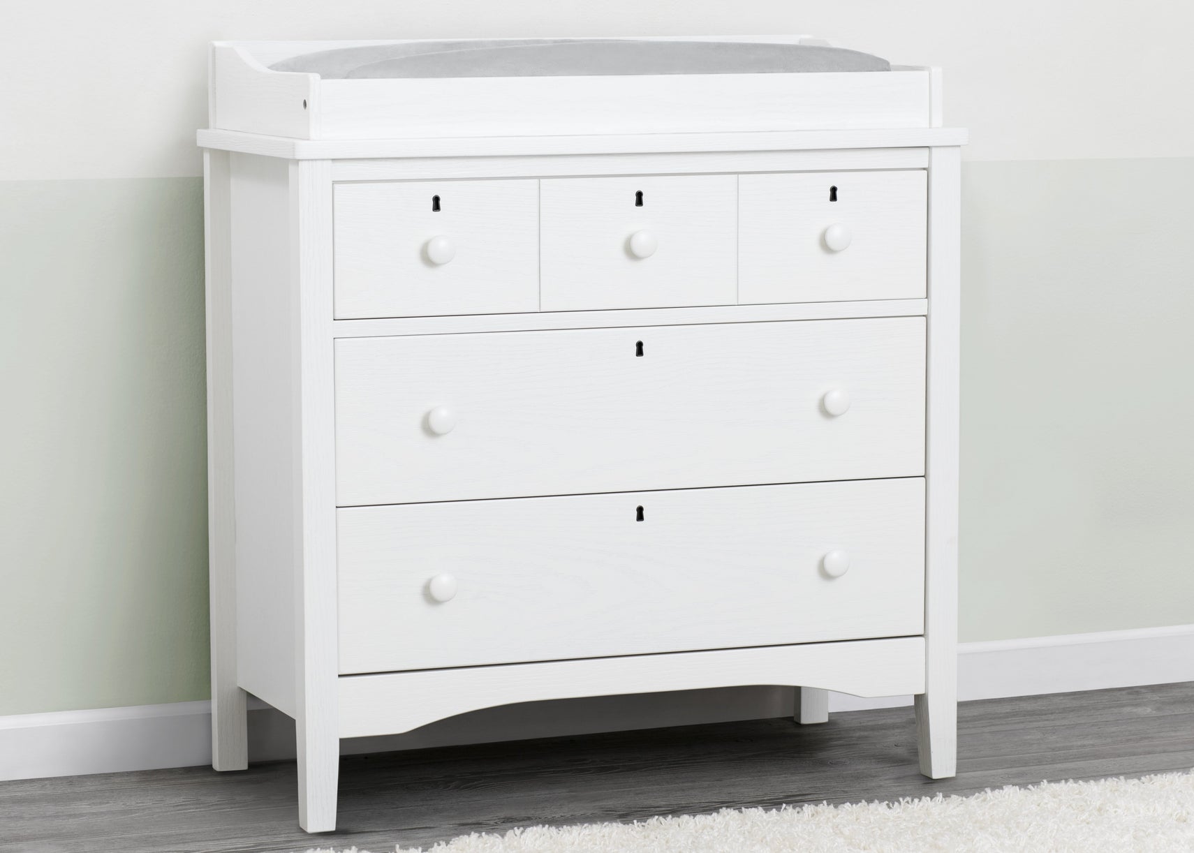 Delta Children Textured White (1349) Farmhouse 3 Drawer Dresser with Changing Top