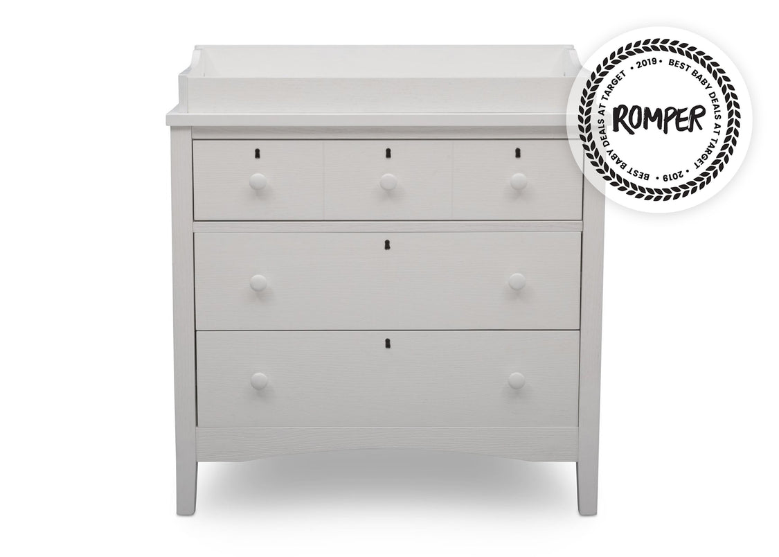 Delta Children Textured White (1349) Farmhouse 3 Drawer Dresser with Changing Top