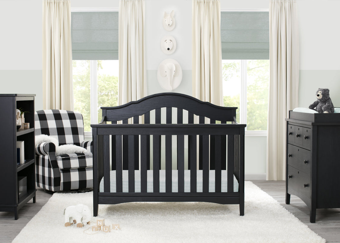 Delta Children Textured Midnight Grey (1347) Farmhouse 3 Drawer Dresser with Changing Top