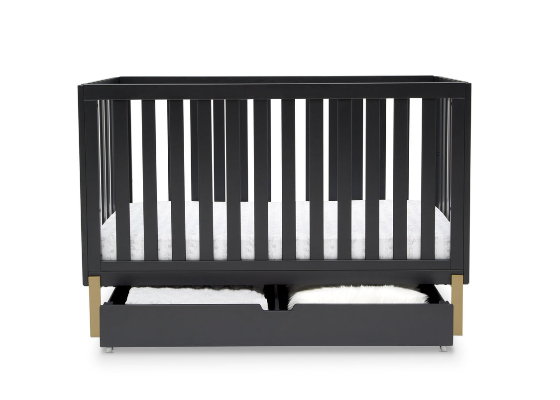 Hendrix 4-in-1 Convertible Crib + Under Crib Roll-Out Storage Midnight Grey with Metal (1361)