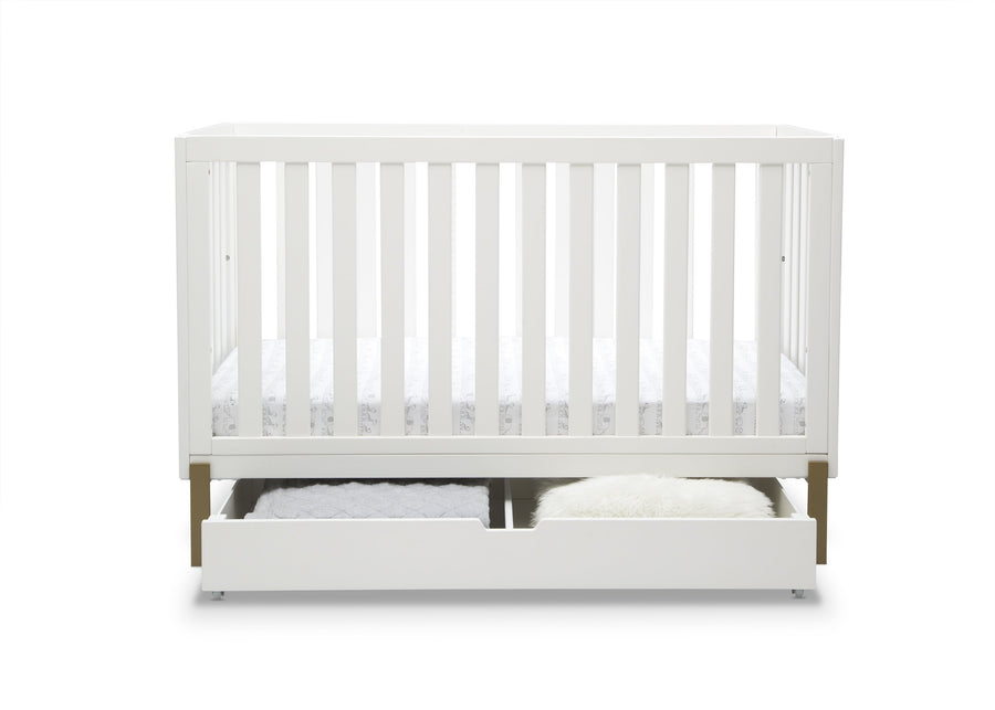 Bianca White with Metal Base (186) 6-Hendrix 4-in-1 Convertible Crib + Under Crib Roll-Out Storage